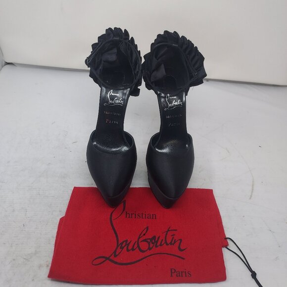CHRISTIAN LOUBOUTIN Black Maria Frou Alta Satin Platform Pump Shoe - Picture 6 of 13